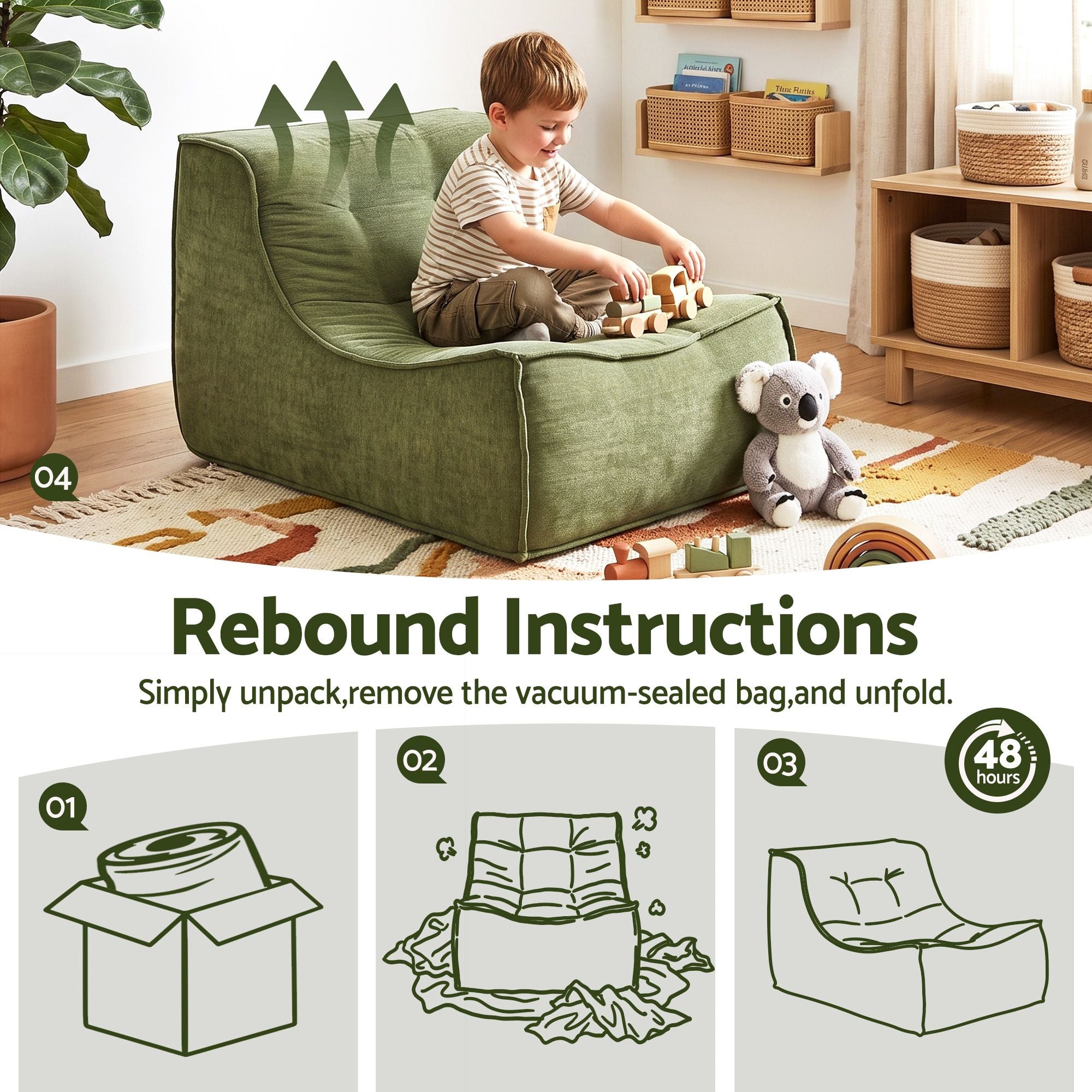 Artiss Floor Sofa Armless Chenille No Assembly Removable Cover Green