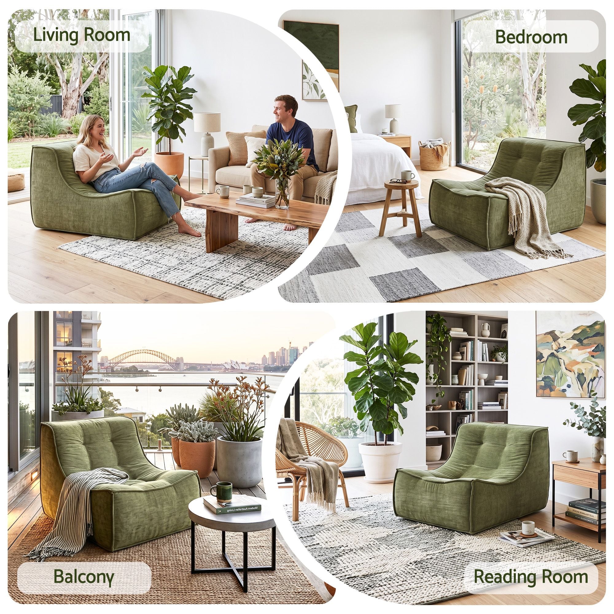 Artiss Floor Sofa Armless Chenille No Assembly Removable Cover Green