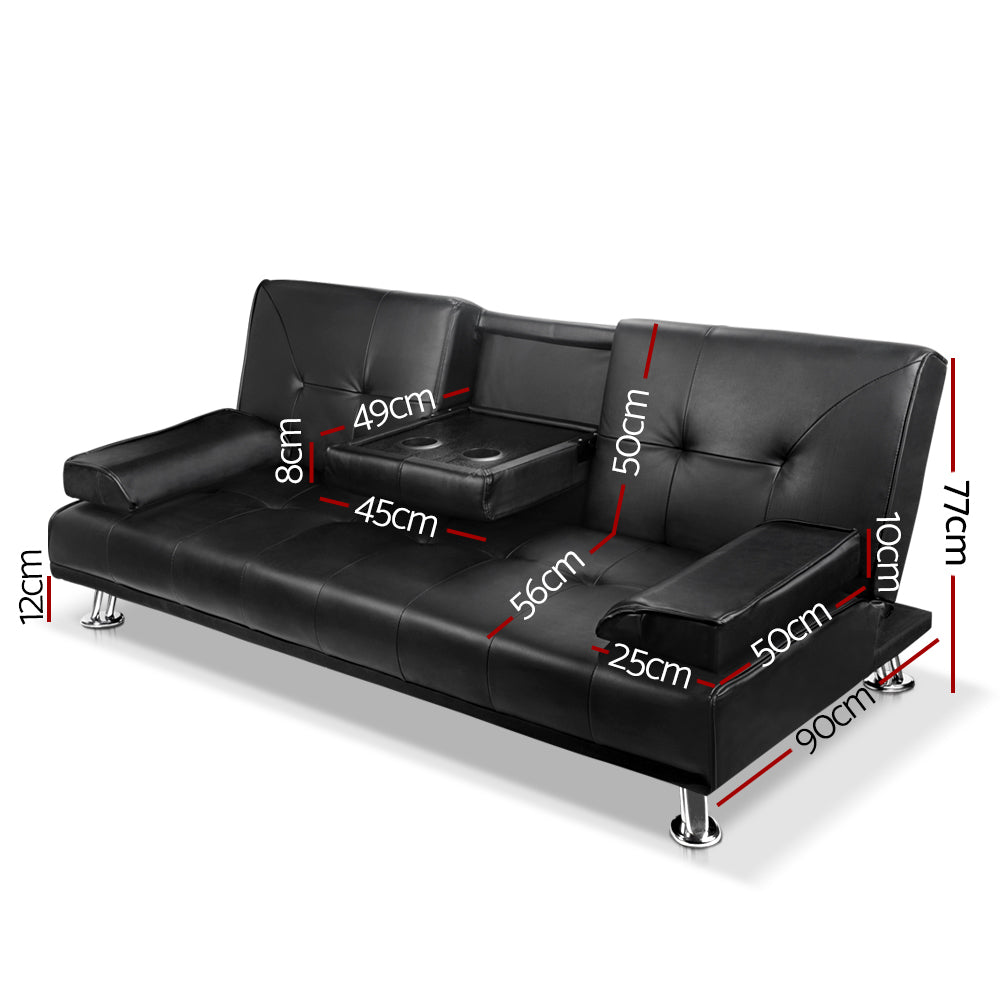 Sofas & Sofa Beds: Artiss Sofa Bed Lounge Convertible Leather Couch Bed 3 Seater Cupholder Recliner