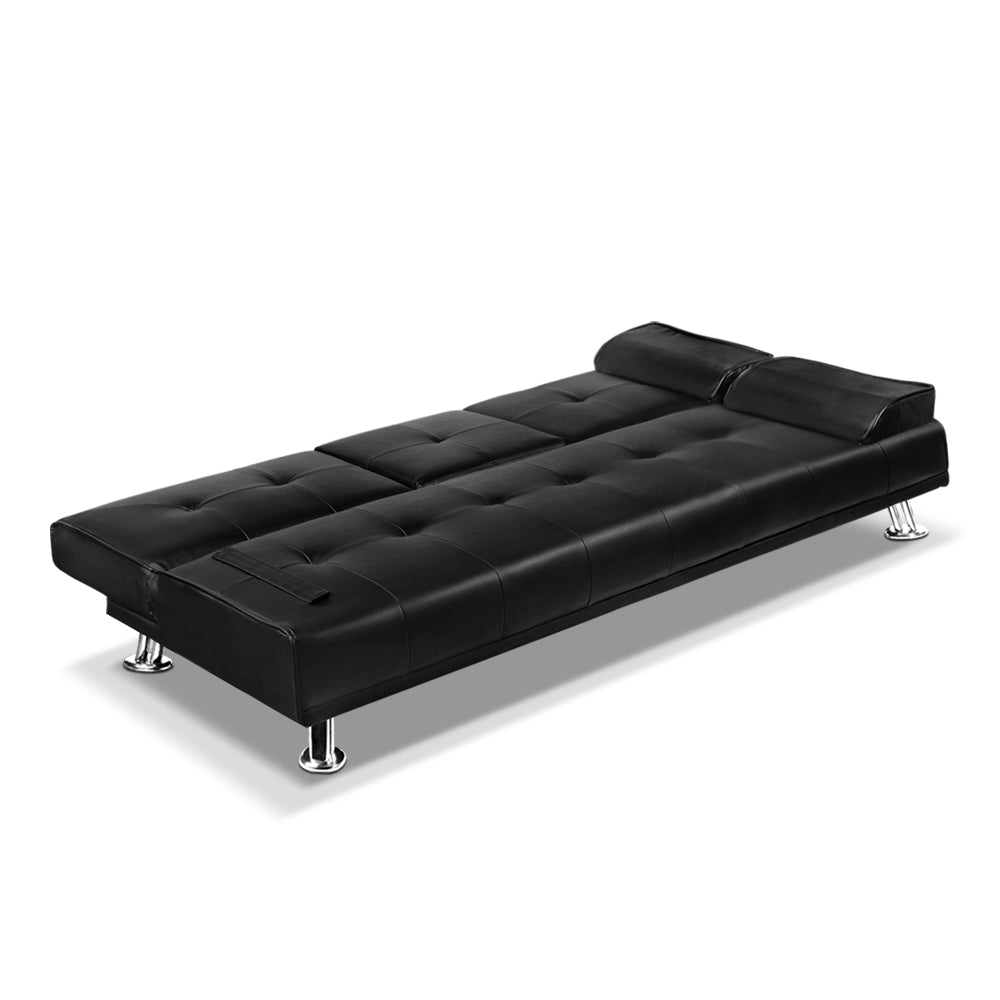Sofas & Sofa Beds: Artiss Sofa Bed Lounge Convertible Leather Couch Bed 3 Seater Cupholder Recliner
