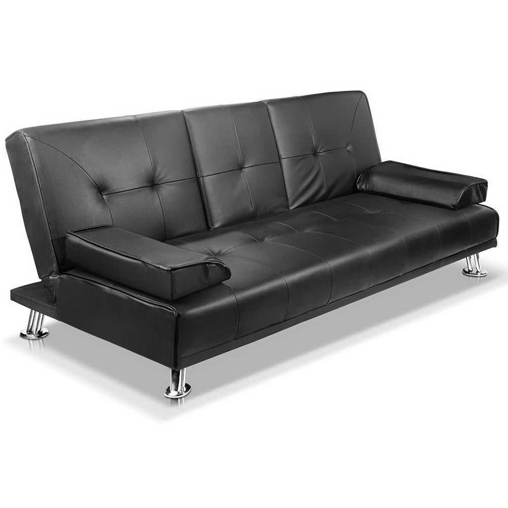 Sofas & Sofa Beds: Artiss Sofa Bed Lounge Convertible Leather Couch Bed 3 Seater Cupholder Recliner