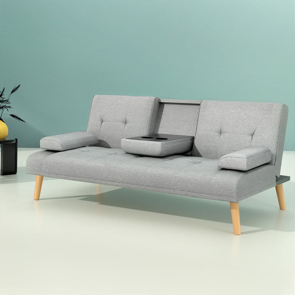 Sofas & Sofa Beds: Artiss Sofa Bed 188CM Grey Faux Linen