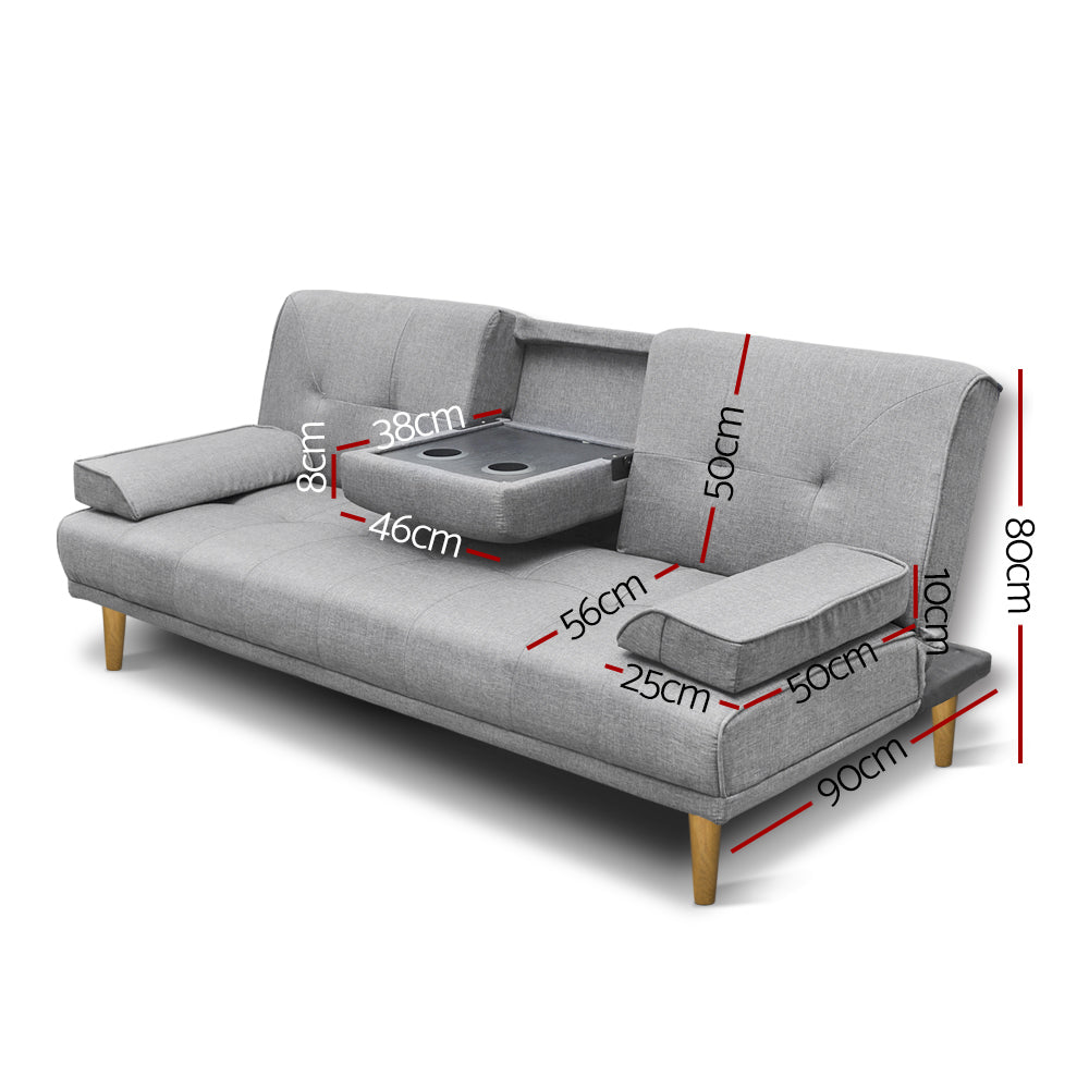 Sofas & Sofa Beds: Artiss Sofa Bed 188CM Grey Faux Linen