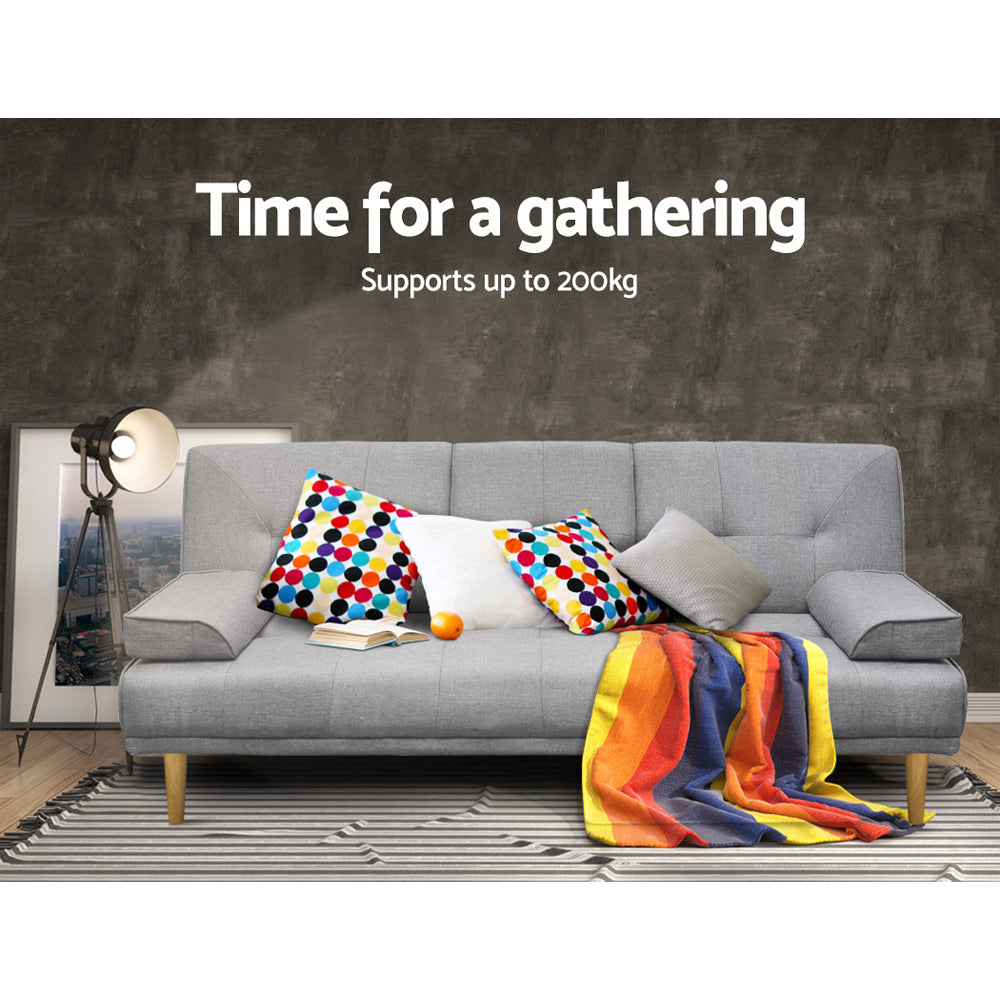 Sofas & Sofa Beds: Artiss Sofa Bed 188CM Grey Faux Linen