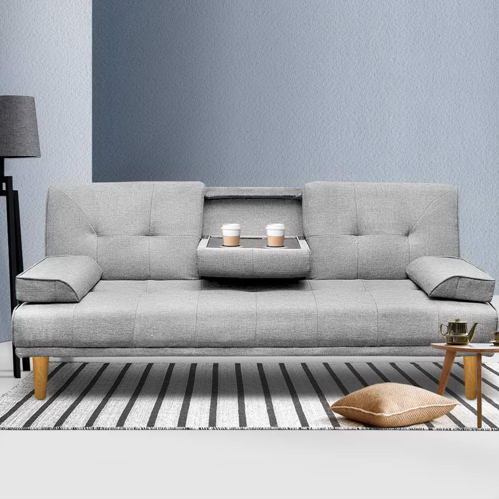 Sofas & Sofa Beds: Artiss Sofa Bed 188CM Grey Faux Linen
