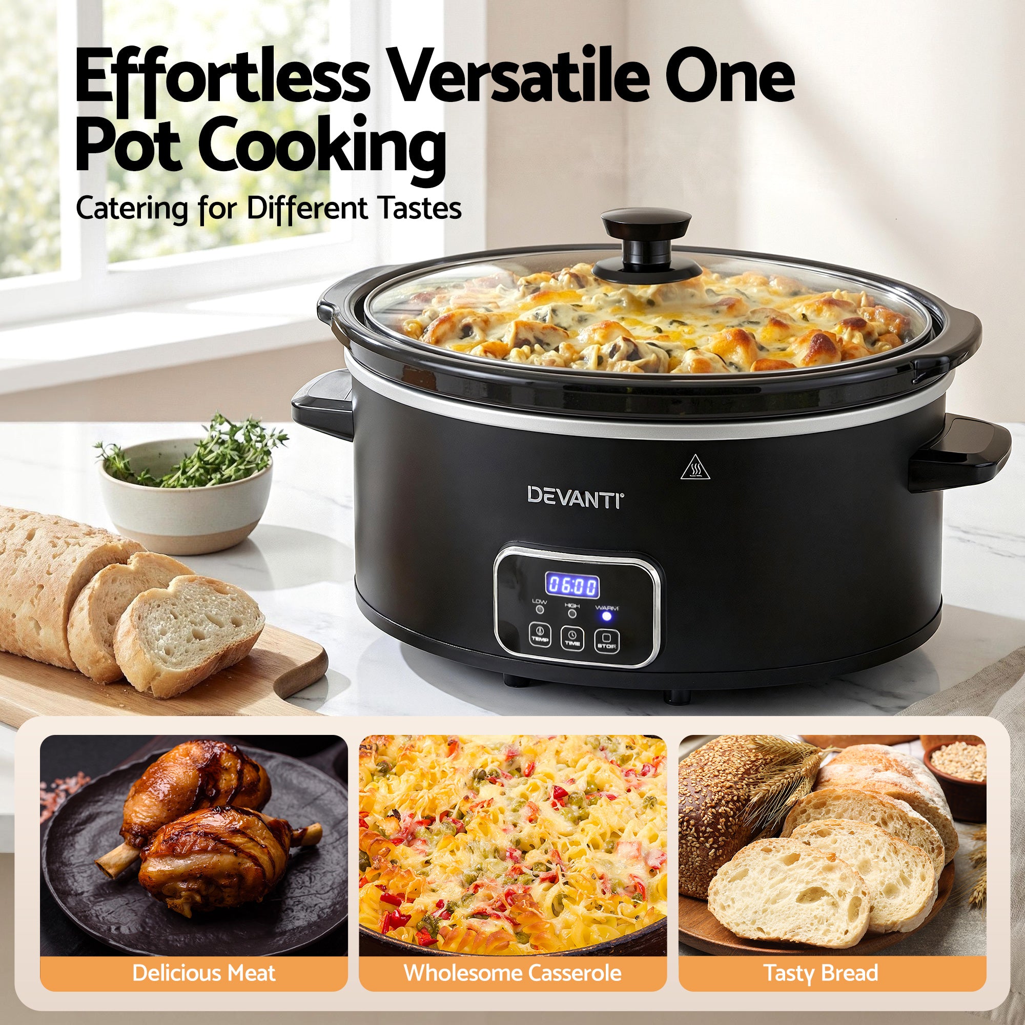Rice Cookers & Steamers: Devanti 5.6L Slow Cooker Electric Multi Cooker with 3 Heat Settings and Keep Warm Function