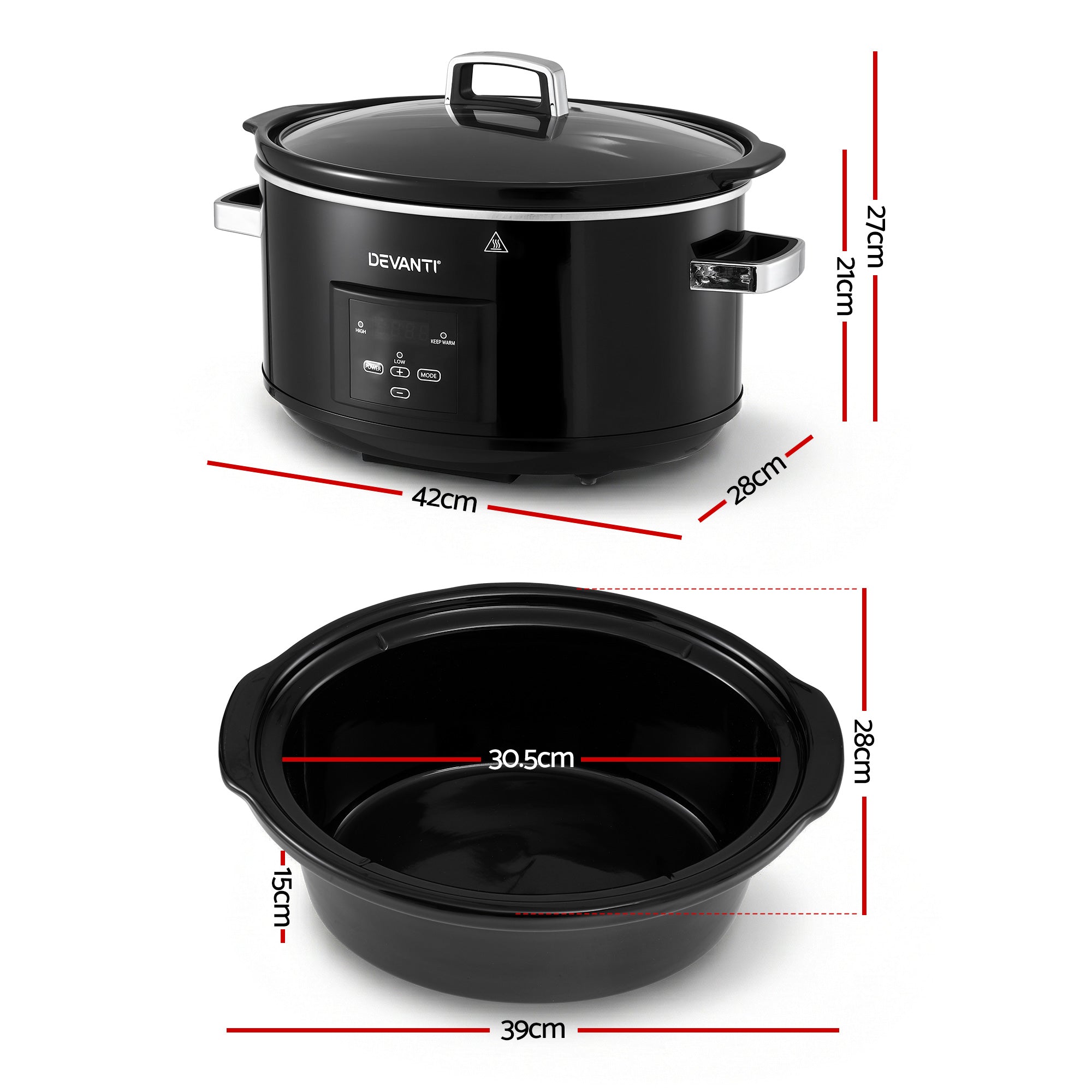 Rice Cookers & Steamers: Devanti 8L Slow Cooker Electric Multi Cooker with 3 Heat Settings and Keep Warm Function