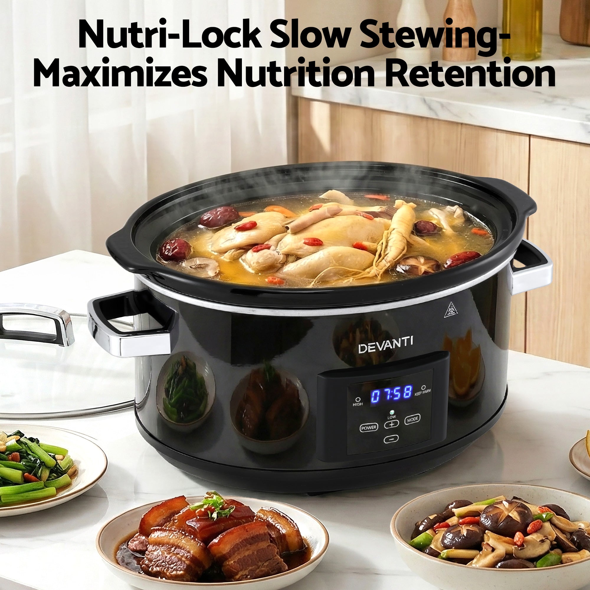 Rice Cookers & Steamers: Devanti 8L Slow Cooker Electric Multi Cooker with 3 Heat Settings and Keep Warm Function