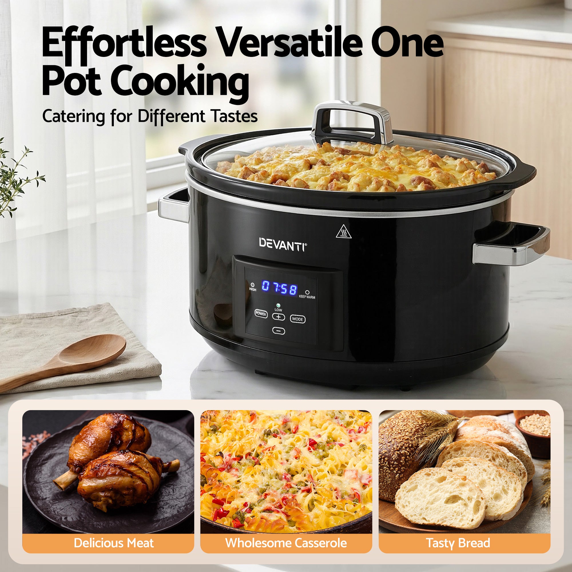 Rice Cookers & Steamers: Devanti 8L Slow Cooker Electric Multi Cooker with 3 Heat Settings and Keep Warm Function