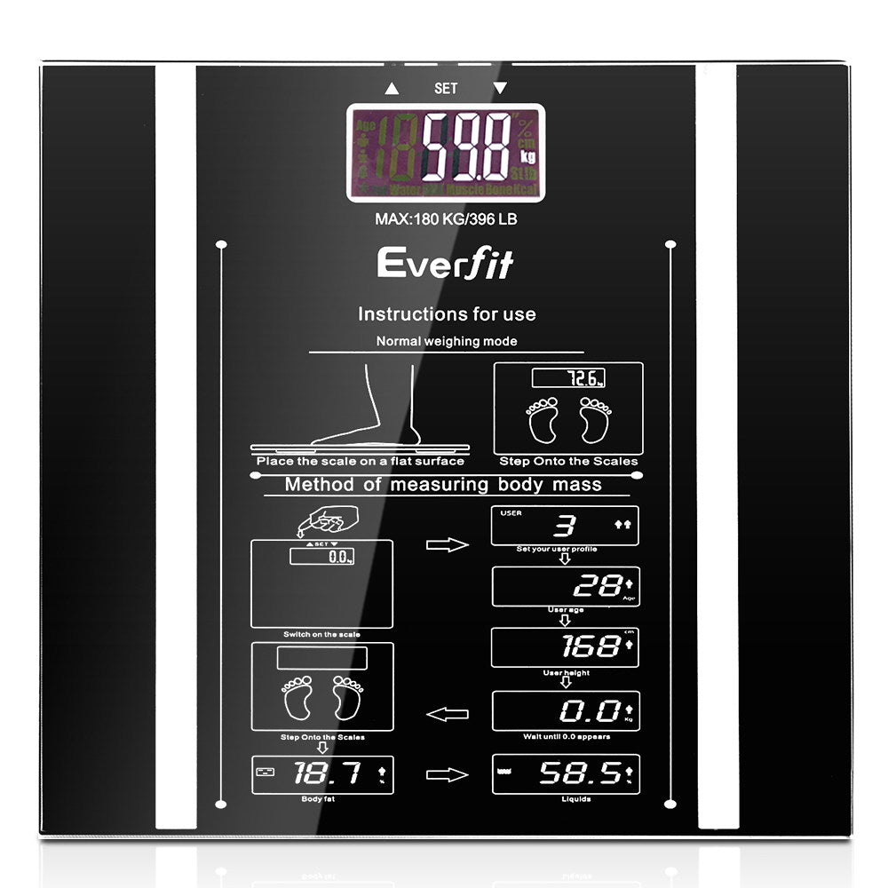 Bathroom Scales: Everfit Body Fat Bathroom Scale Weighing Water Body Fat Gym 180KG