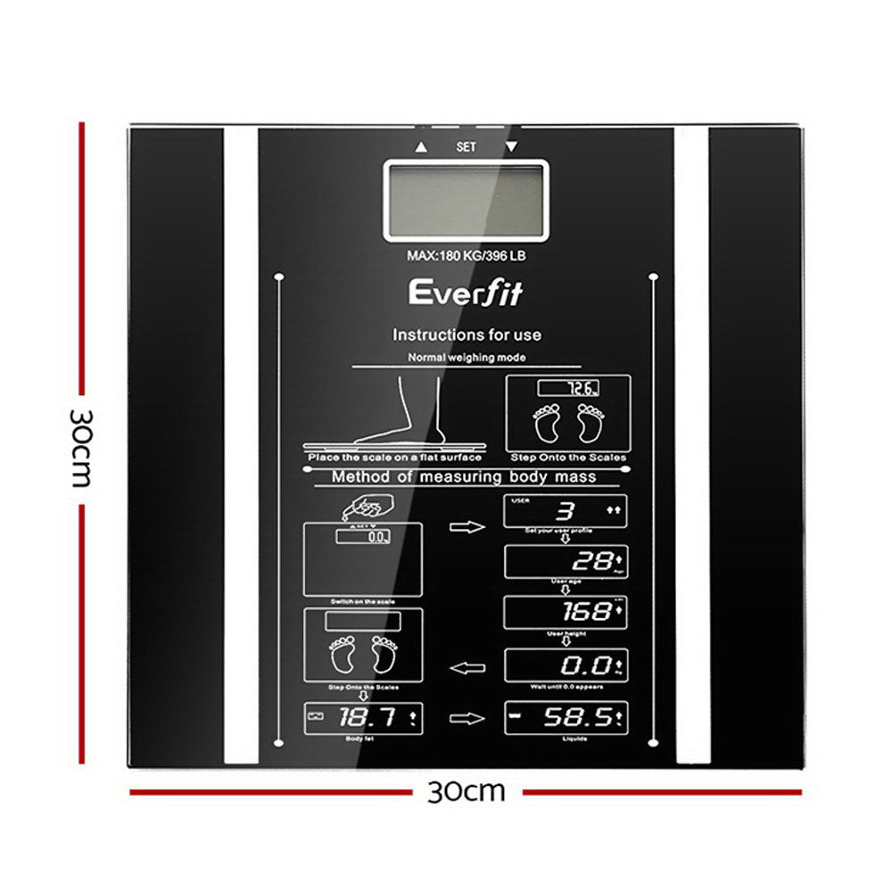 Bathroom Scales: Everfit Body Fat Bathroom Scale Weighing Water Body Fat Gym 180KG