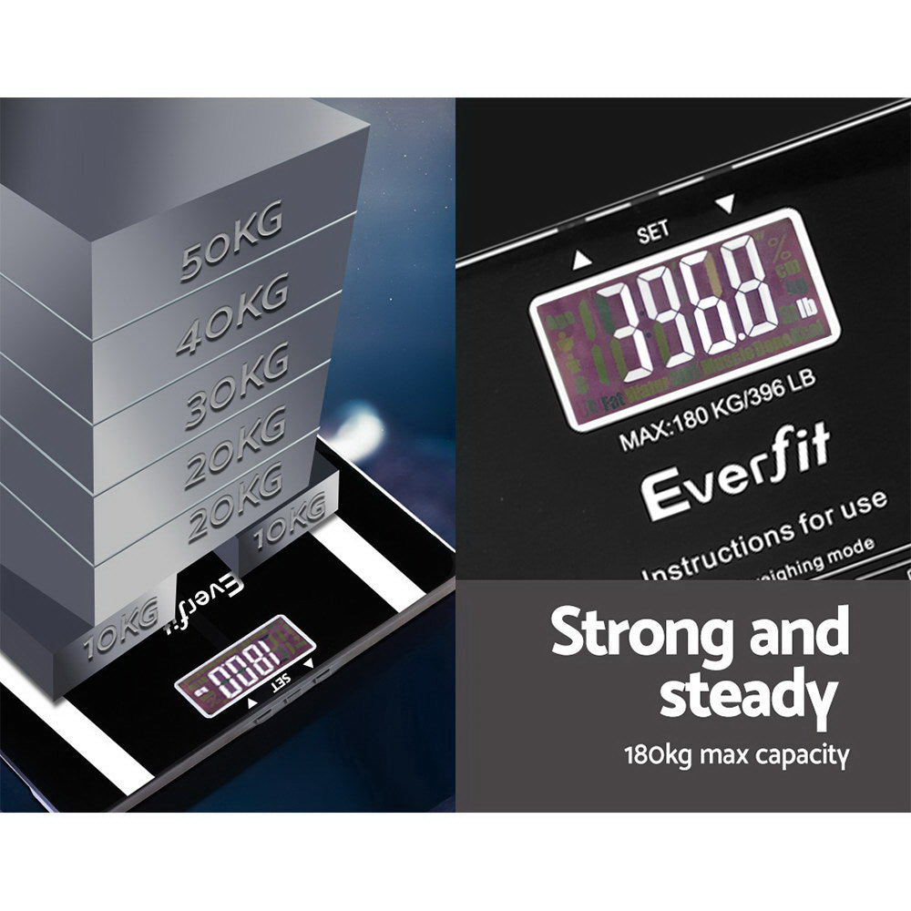 Bathroom Scales: Everfit Body Fat Bathroom Scale Weighing Water Body Fat Gym 180KG