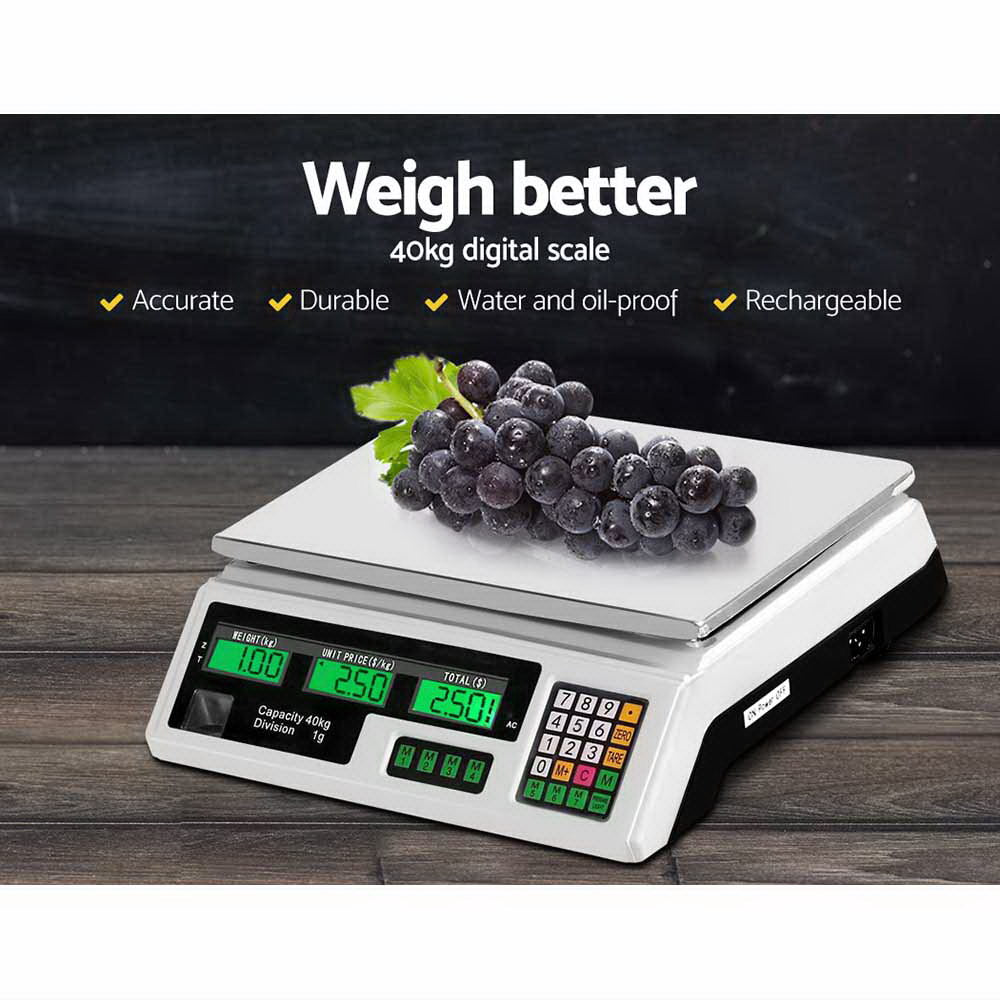 Kitchen Scales: Emajin Scales Digital Kitchen 40KG Weighing Scales Platform Scales White LCD