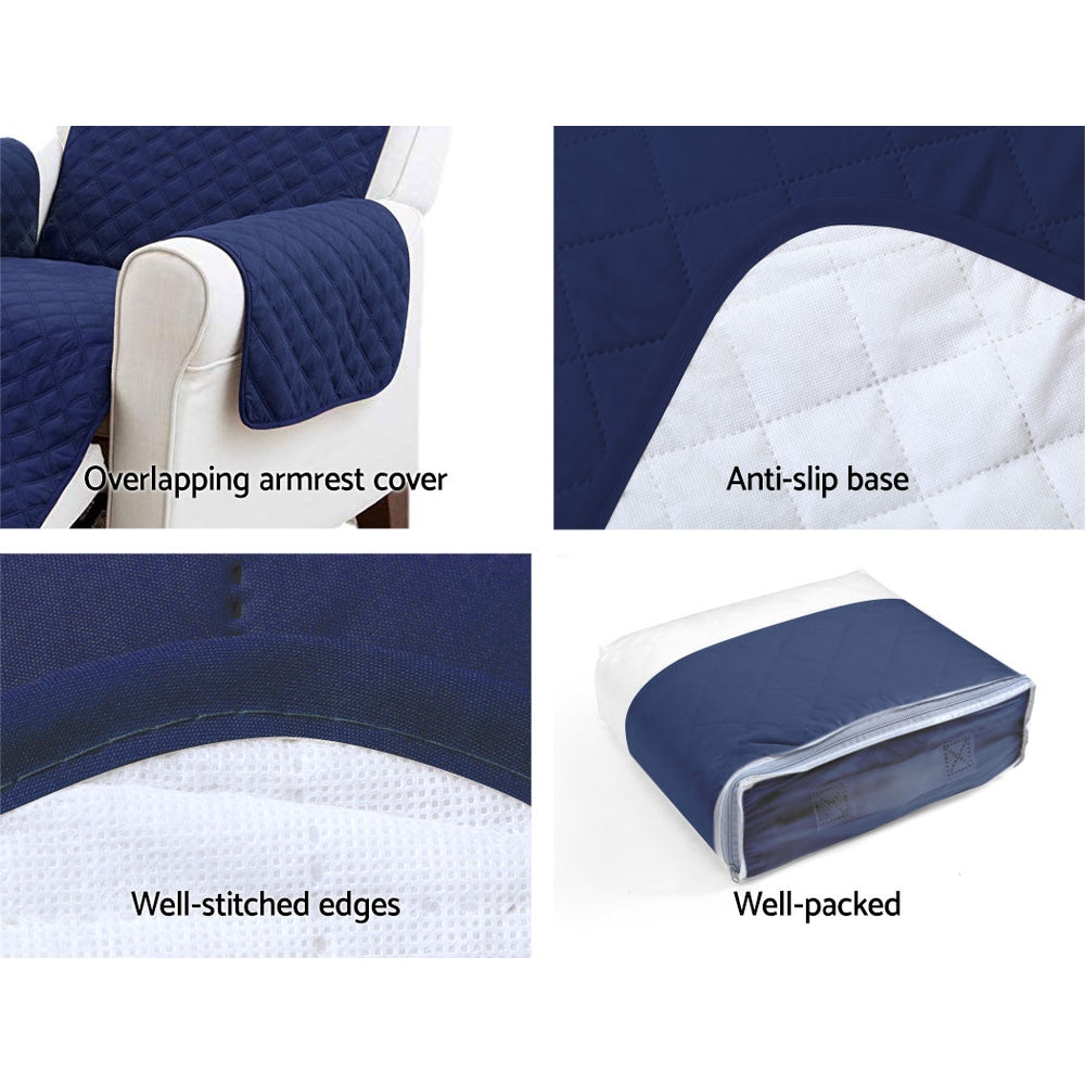 Arm Chairs & Recliners: Artiss Sofa Cover Couch Covers 3 Seater Quilted Navy