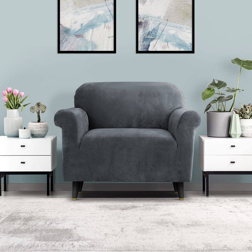 Sofa Accessories: Artiss Sofa Cover Couch Covers 1 Seater Velvet Grey
