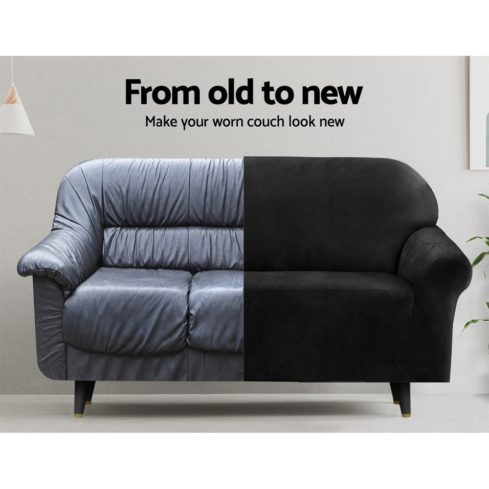 Sofa Accessories: Artiss Sofa Cover Couch Covers 2 Seater Velvet Black