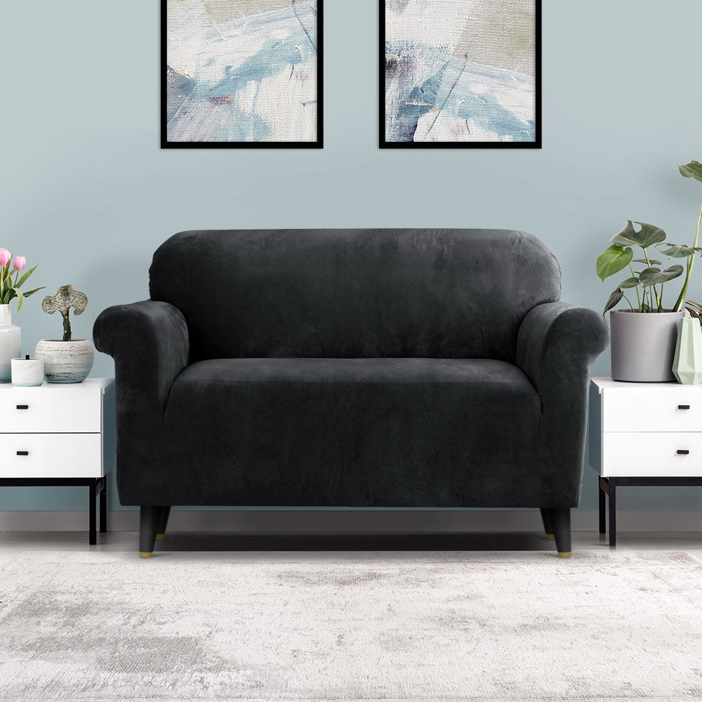 Sofa Accessories: Artiss Sofa Cover Couch Covers 2 Seater Velvet Black