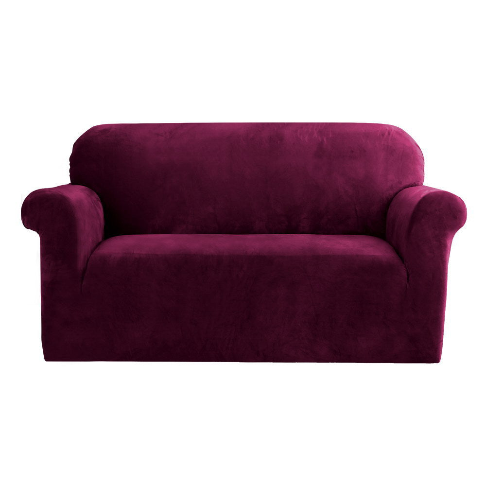 Arm Chairs & Recliners: Artiss Sofa Cover Couch Covers 2 Seater Velvet Ruby Red