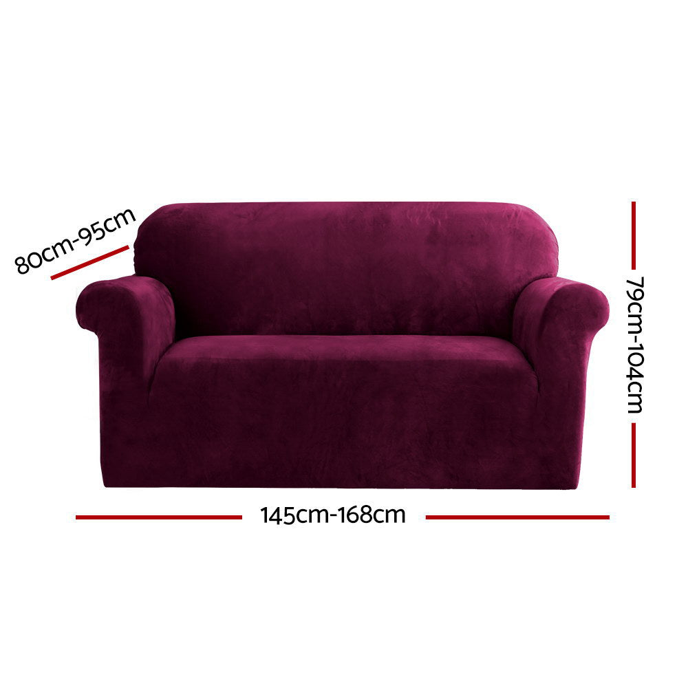 Arm Chairs & Recliners: Artiss Sofa Cover Couch Covers 2 Seater Velvet Ruby Red