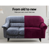 Arm Chairs & Recliners: Artiss Sofa Cover Couch Covers 2 Seater Velvet Ruby Red