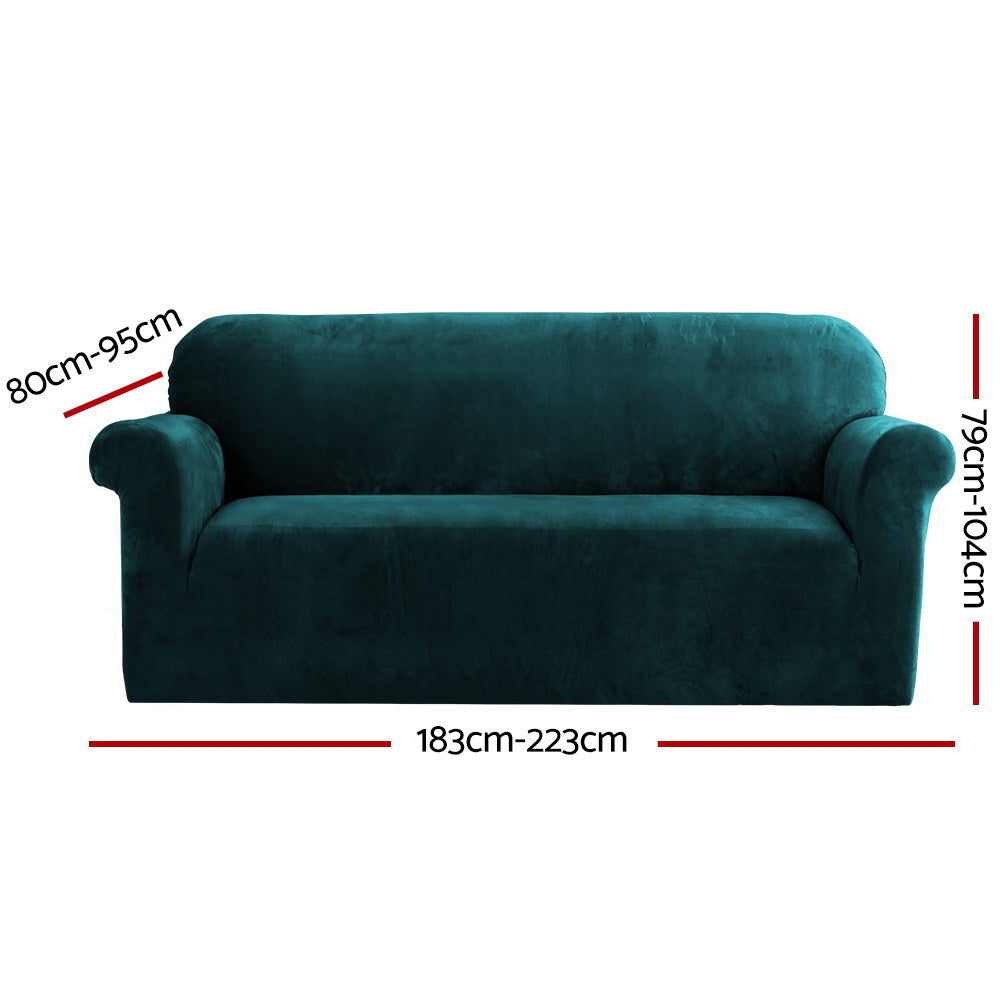 Arm Chairs & Recliners: Artiss Sofa Cover Couch Covers 3 Seater Velvet Agate Green