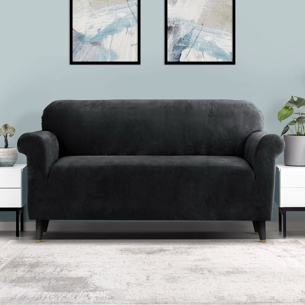 Sofa Accessories: Artiss Sofa Cover Couch Covers 3 Seater Velvet Black