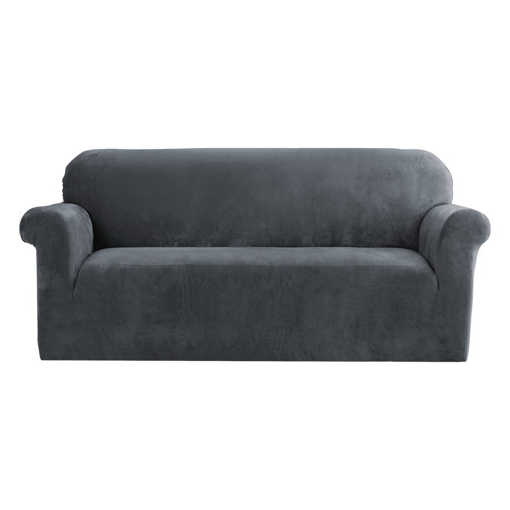 Arm Chairs & Recliners: Artiss Sofa Cover Couch Covers 3 Seater Velvet Grey