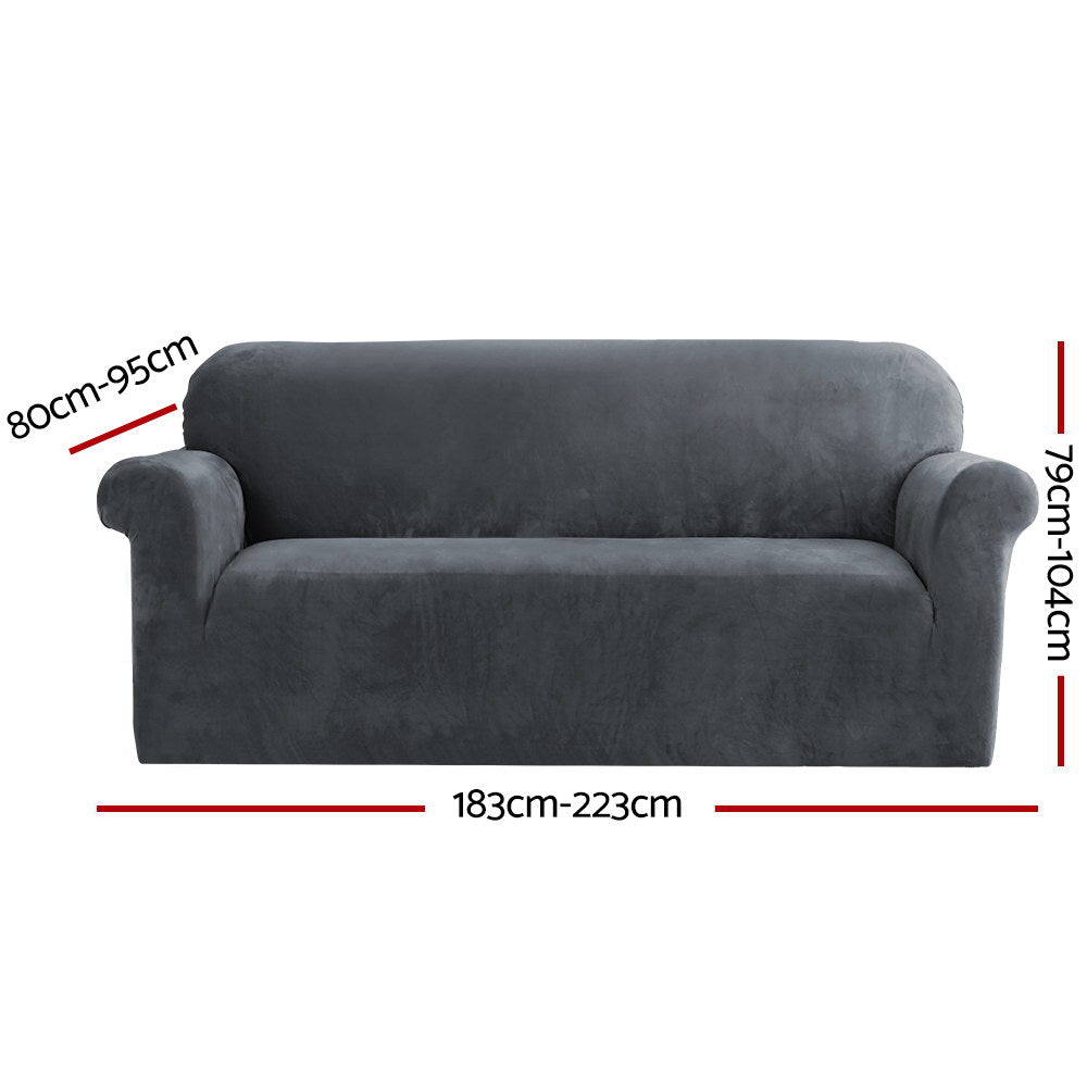 Arm Chairs & Recliners: Artiss Sofa Cover Couch Covers 3 Seater Velvet Grey