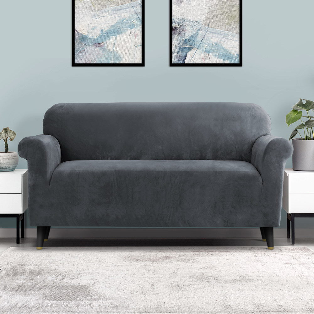 Arm Chairs & Recliners: Artiss Sofa Cover Couch Covers 3 Seater Velvet Grey