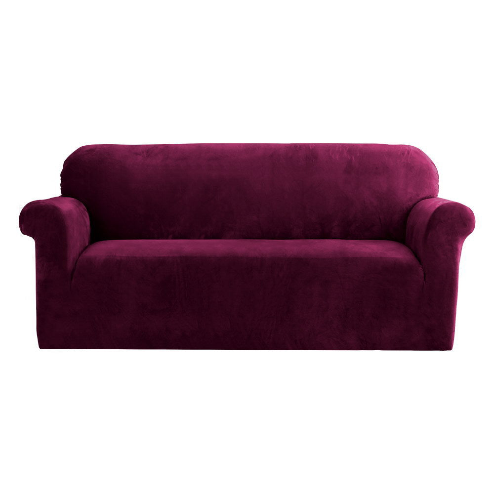 Arm Chairs & Recliners: Artiss Sofa Cover Couch Covers 3 Seater Velvet Ruby Red