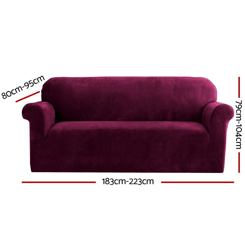 Arm Chairs & Recliners: Artiss Sofa Cover Couch Covers 3 Seater Velvet Ruby Red