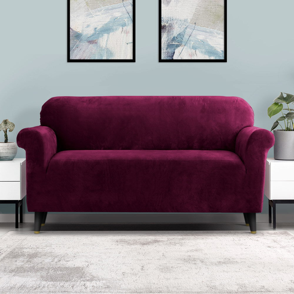 Arm Chairs & Recliners: Artiss Sofa Cover Couch Covers 3 Seater Velvet Ruby Red