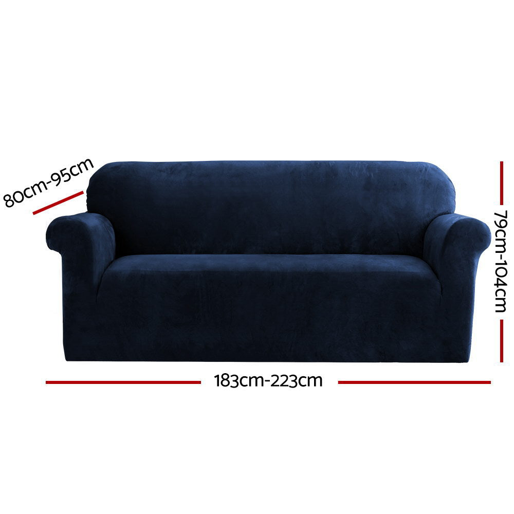Arm Chairs & Recliners: Artiss Sofa Cover Couch Covers 3 Seater Velvet Sapphire