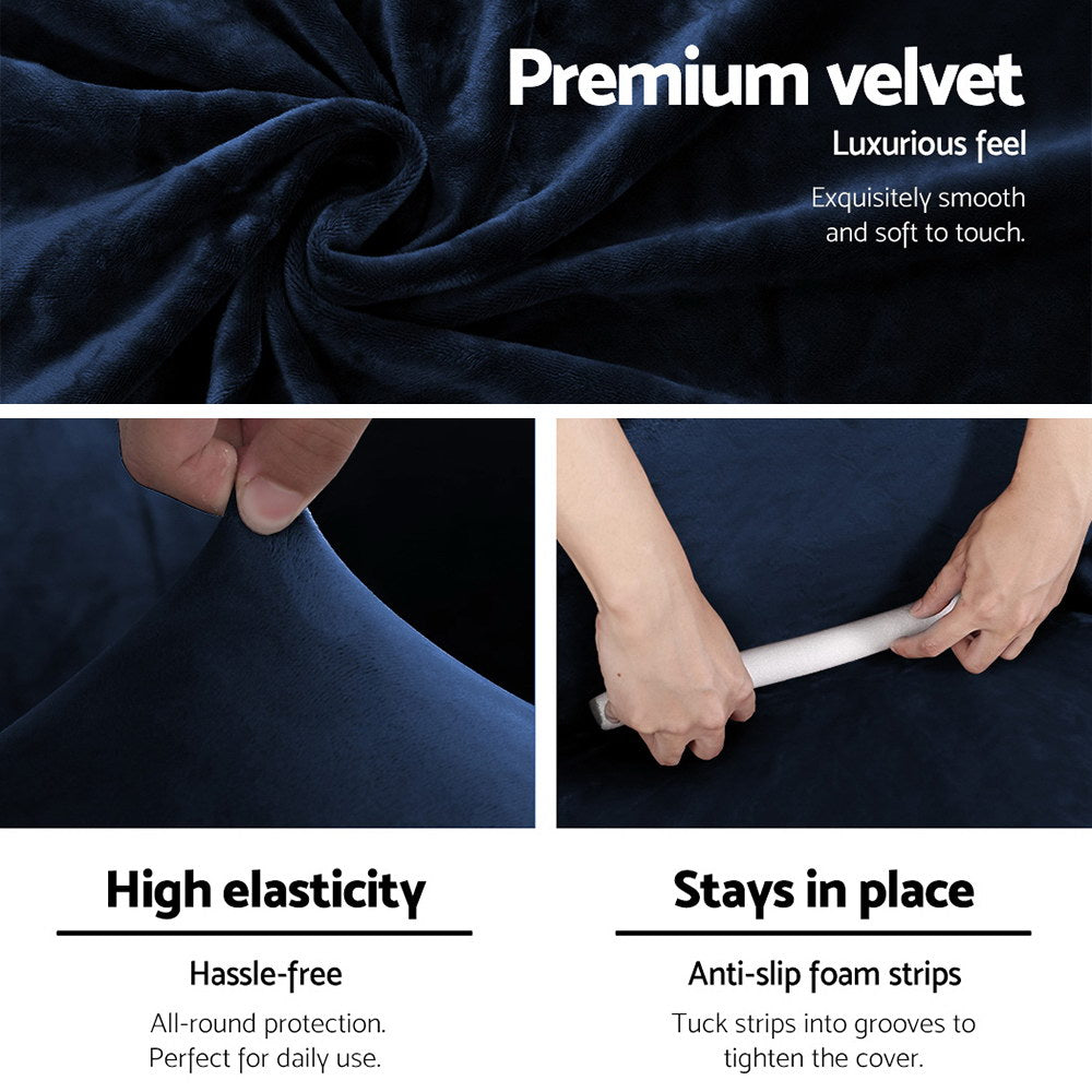 Arm Chairs & Recliners: Artiss Sofa Cover Couch Covers 3 Seater Velvet Sapphire