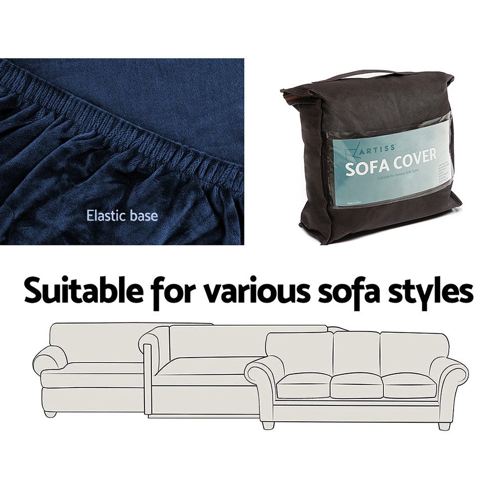 Arm Chairs & Recliners: Artiss Sofa Cover Couch Covers 3 Seater Velvet Sapphire