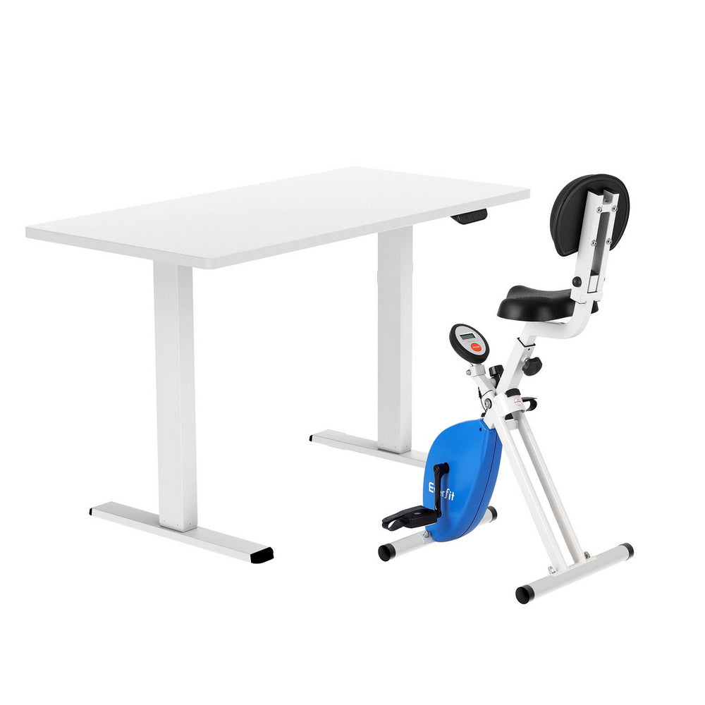 Desks: Artiss Under Desk Folding X-Bike with 140cm Automatic Standing Desk Magnetic Resistance White