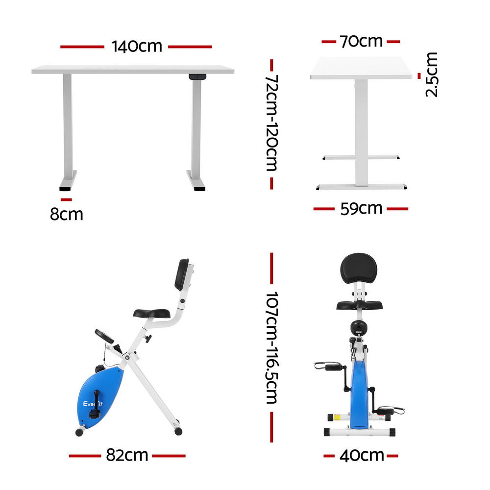 Desks: Artiss Under Desk Folding X-Bike with 140cm Automatic Standing Desk Magnetic Resistance White