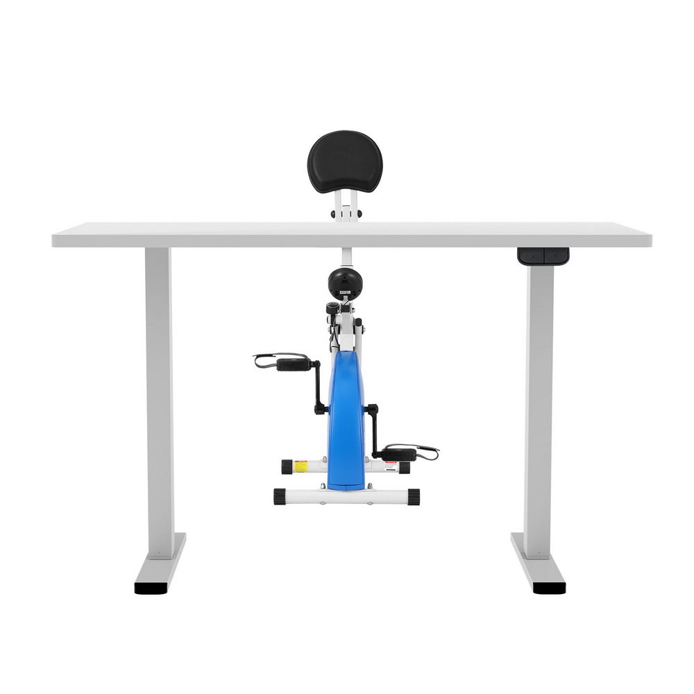 Desks: Artiss Under Desk Folding X-Bike with 140cm Automatic Standing Desk Magnetic Resistance White