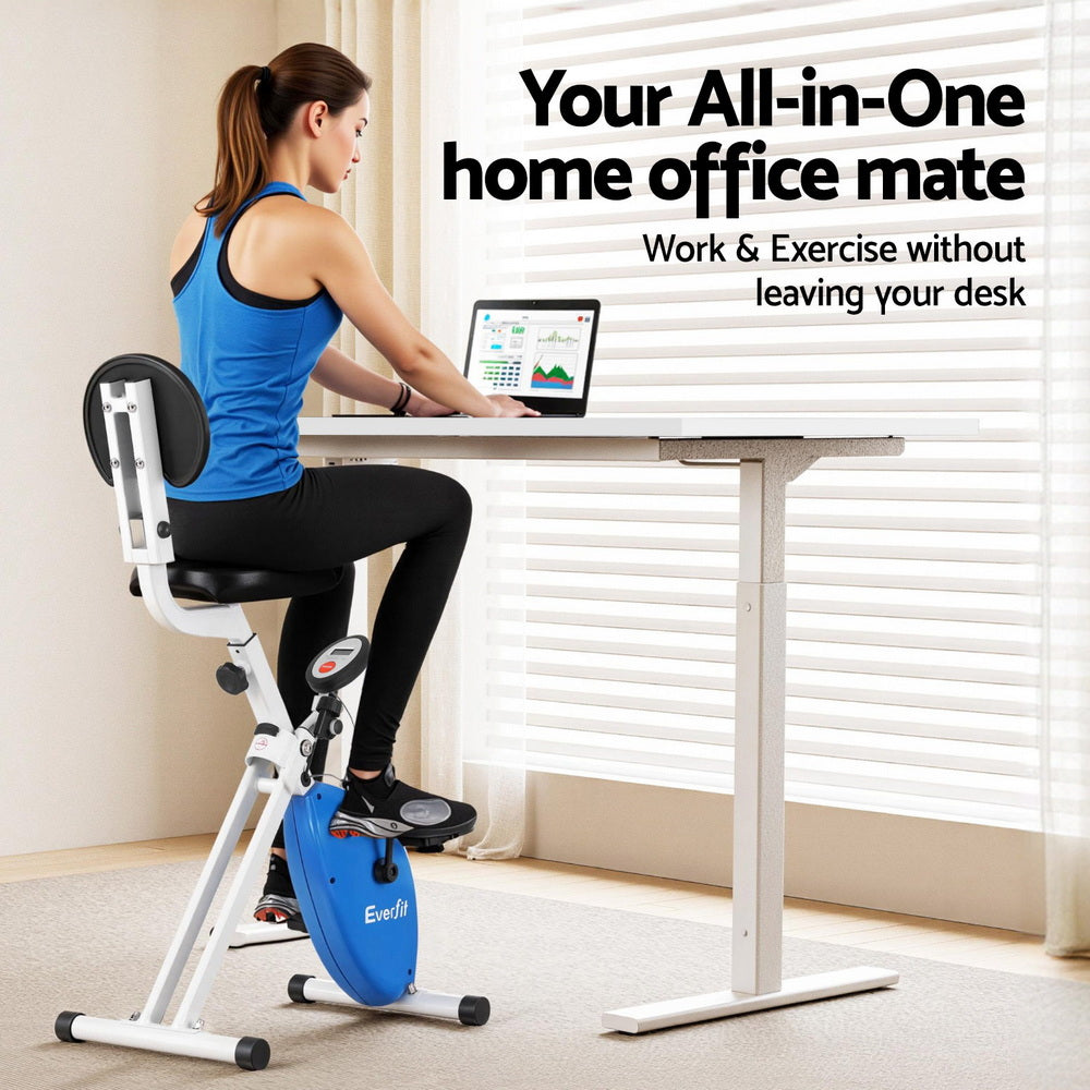 Desks: Artiss Under Desk Folding X-Bike with 140cm Automatic Standing Desk Magnetic Resistance White