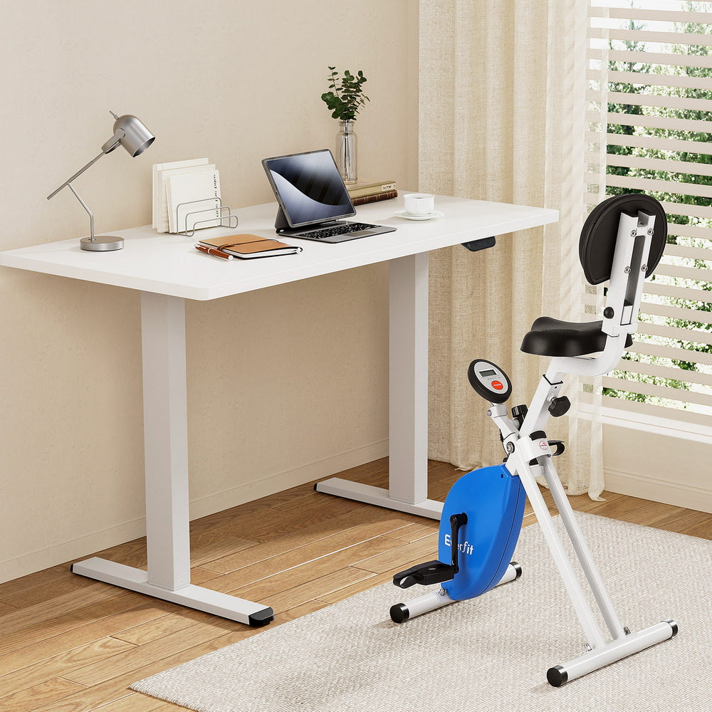 Desks: Artiss Under Desk Folding X-Bike with 140cm Automatic Standing Desk Magnetic Resistance White