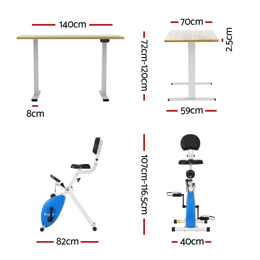 Desks: Artiss Under Desk Folding X-Bike with 140cm Automatic Standing Desk Magnetic Resistance Oak