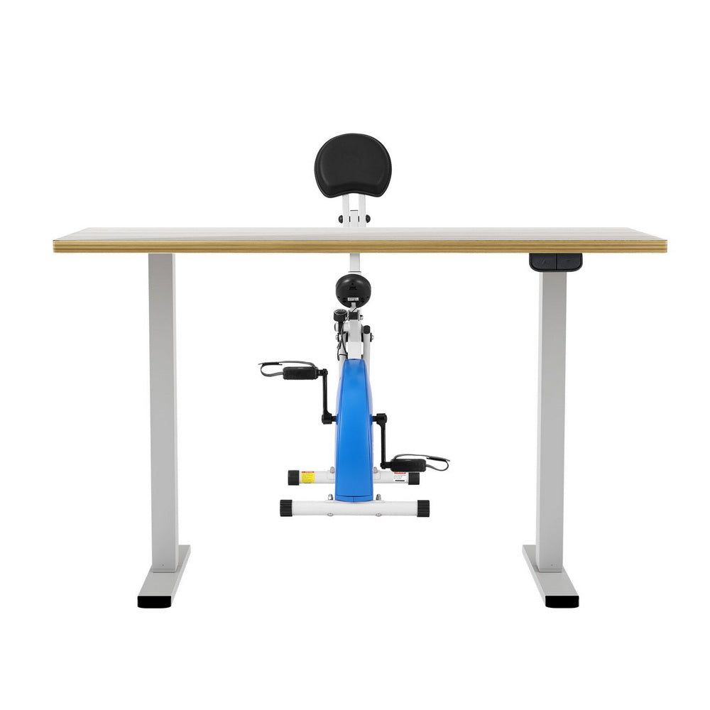 Desks: Artiss Under Desk Folding X-Bike with 140cm Automatic Standing Desk Magnetic Resistance Oak