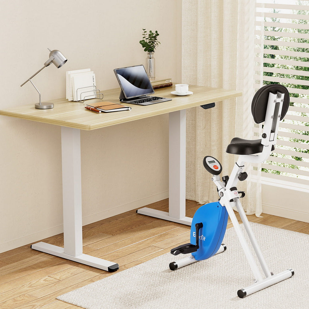 Desks: Artiss Under Desk Folding X-Bike with 140cm Automatic Standing Desk Magnetic Resistance Oak