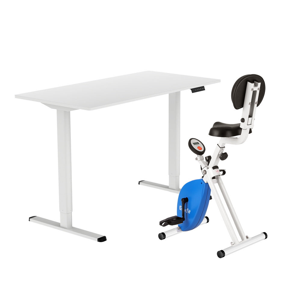 Desks: Artiss Under Desk Folding X-Bike with 120cm Automatic Standing Desk Magnetic Resistance White
