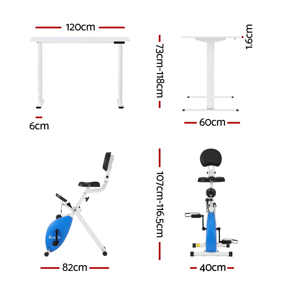 Desks: Artiss Under Desk Folding X-Bike with 120cm Automatic Standing Desk Magnetic Resistance White