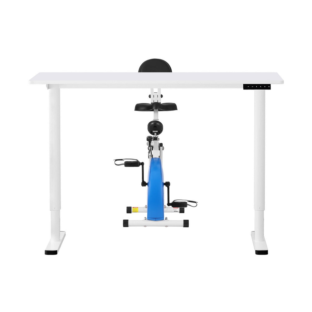 Desks: Artiss Under Desk Folding X-Bike with 120cm Automatic Standing Desk Magnetic Resistance White