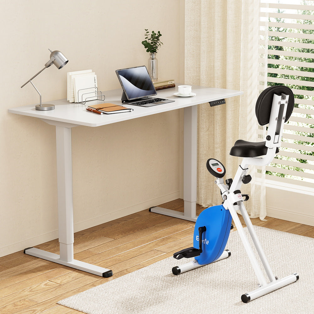 Desks: Artiss Under Desk Folding X-Bike with 120cm Automatic Standing Desk Magnetic Resistance White