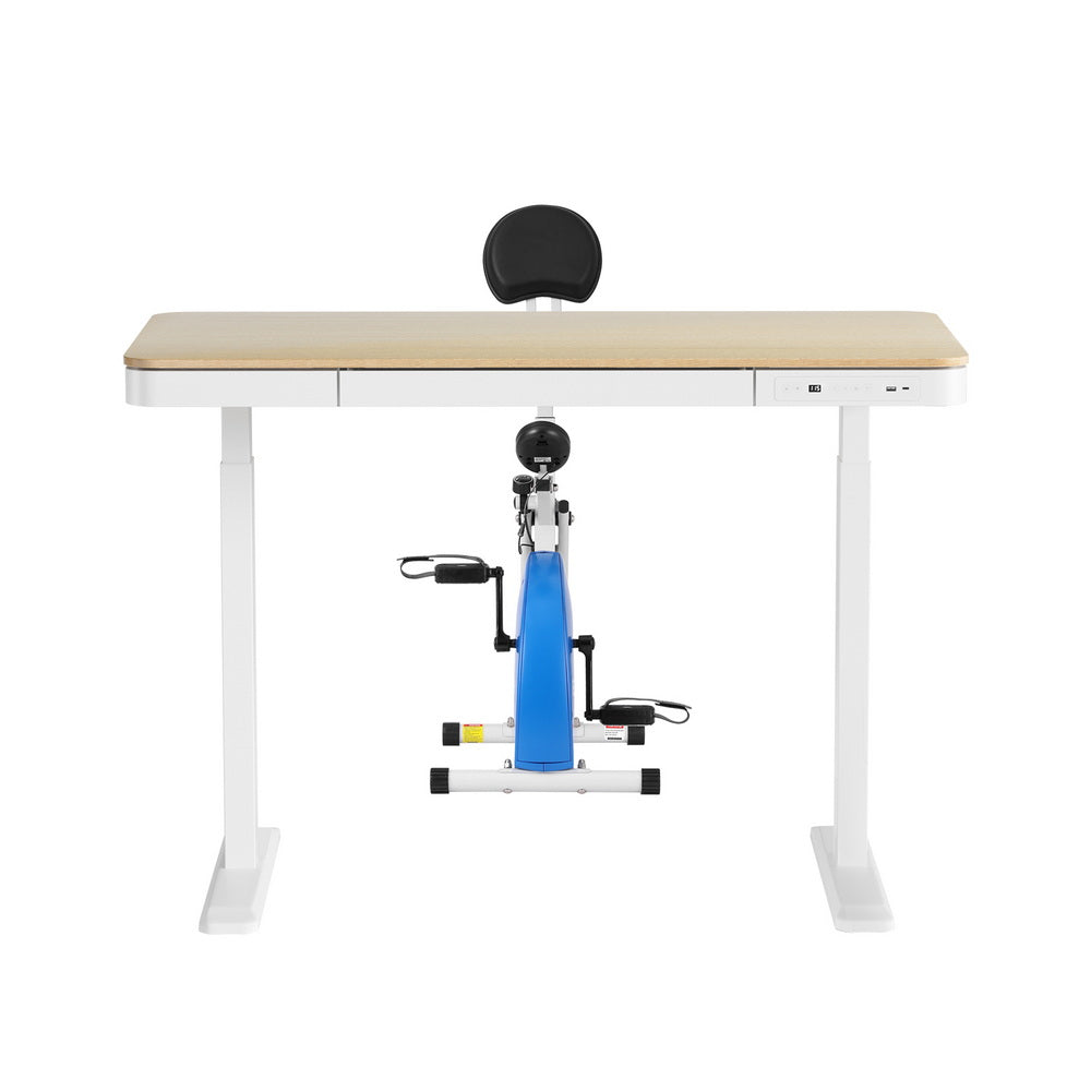 Desks: Artiss Under Desk Folding X-Bike with 120cm Automatic Standing Desk Magnetic Resistance Oak