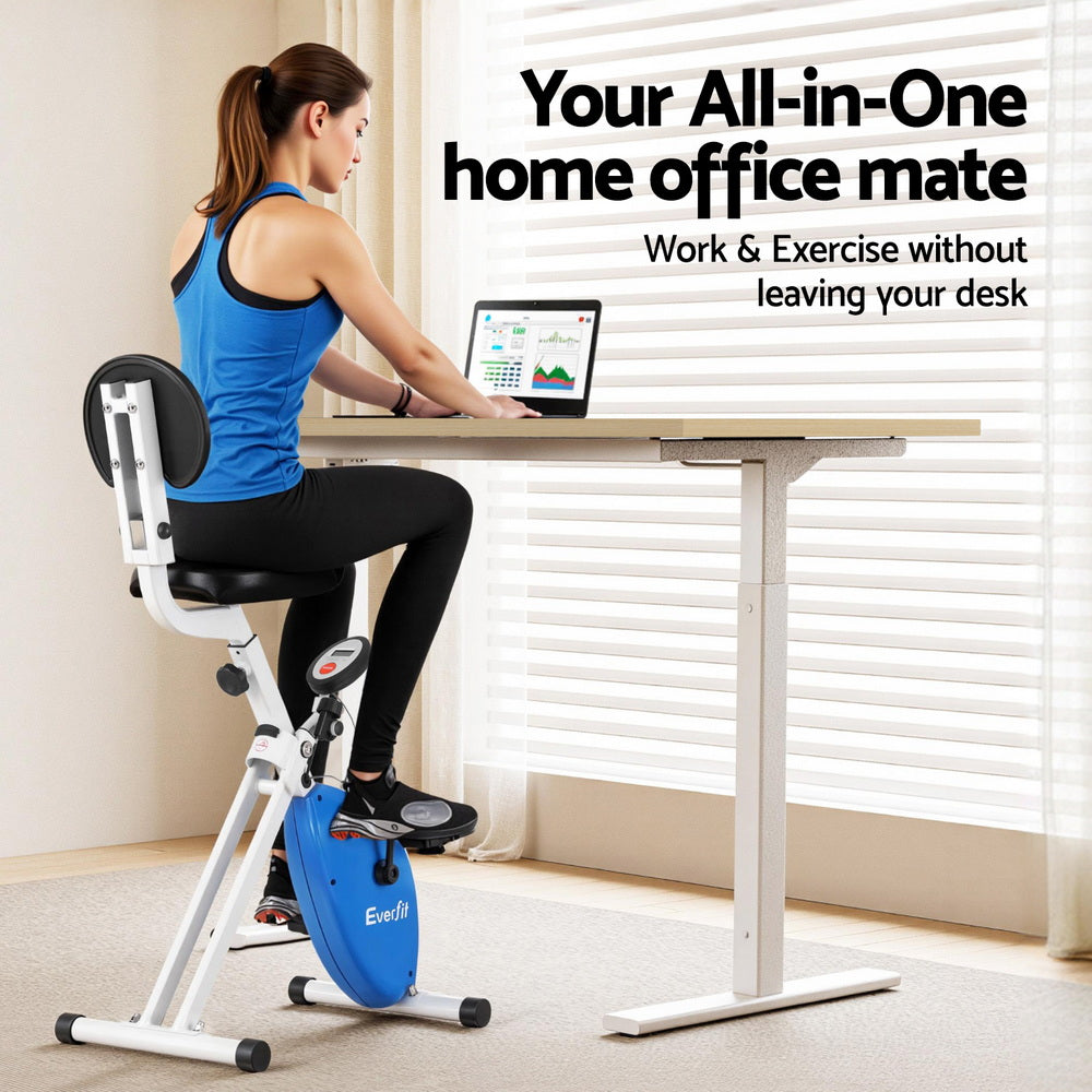 Desks: Artiss Under Desk Folding X-Bike with 120cm Automatic Standing Desk Magnetic Resistance Oak