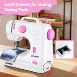 Arts & Crafts: Devanti 12 Stitches Mini Sewing Machine for Beginners Portable Sewing Machine Kit with LED Lights